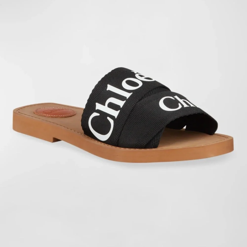 Chloe Woody Flat Logo Ribbon Slide Sandals - Picture 2 of 10